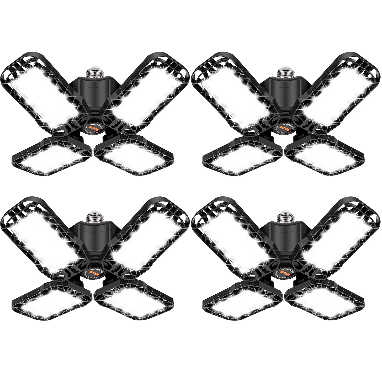 Tudoccy Led Garage Light 4 Pack, 120W Ultra Bright With 4 Adjustable Panels, 12000Lm