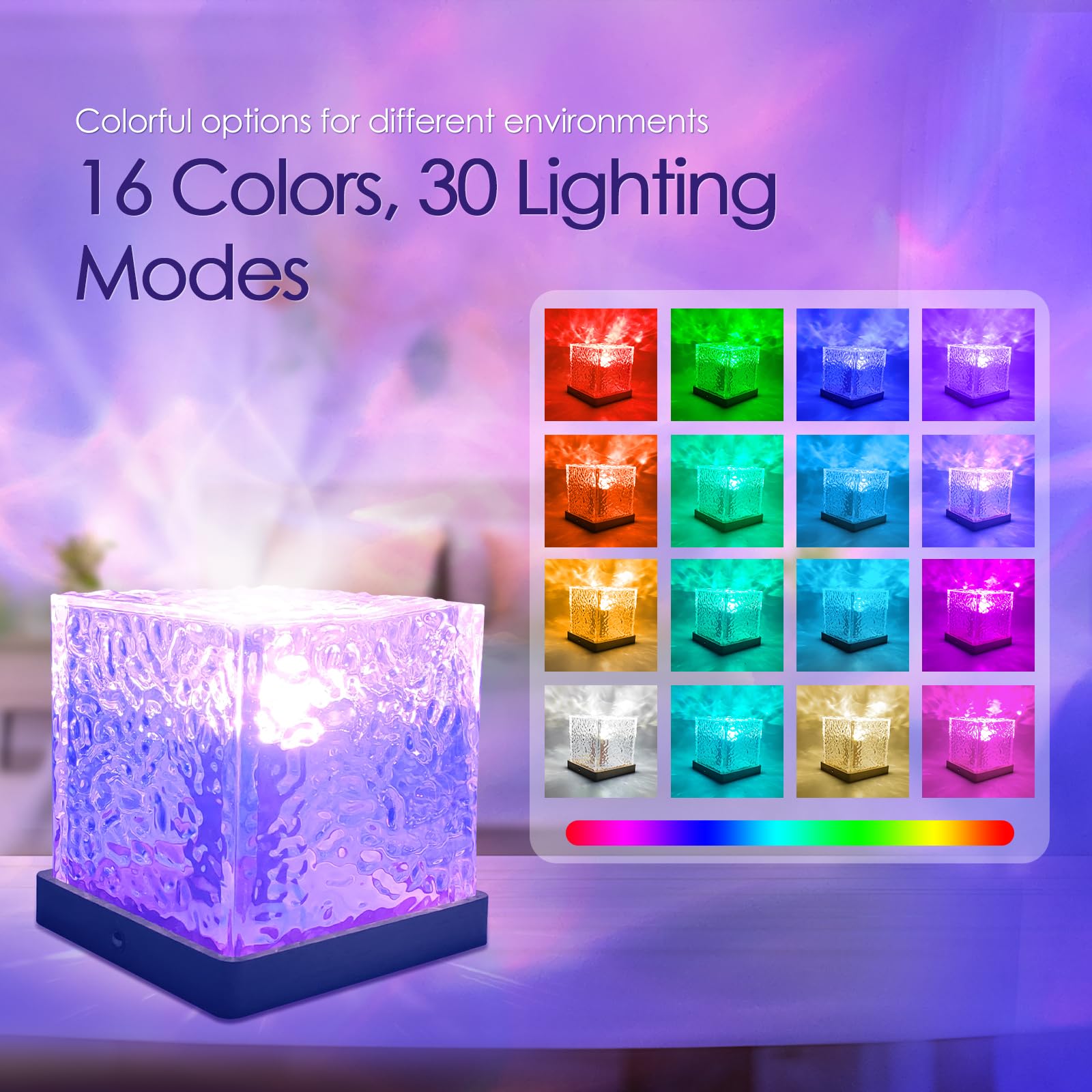 Ocean Wave Projector, 16 RGB Colors Cordless Rechargeable Northern Lights Lamp, Aurora Lamp with 30 Lighting Modes, Rotating Wat