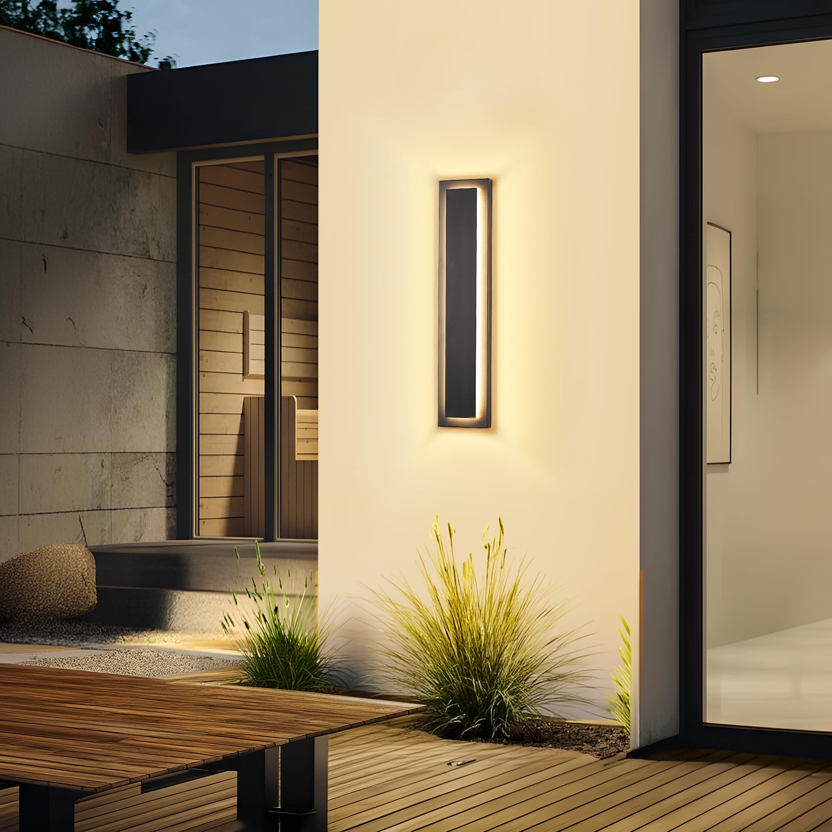 Zsmaiku 24 In Porch Lights Outdoor Sconce Lights Modern Exterior Front Door Lighting Fixtures Black Led Long Outdoor Wall Light Waterproof Outside Lights For House Patio Garage 24 W Warm White 1 Pack
