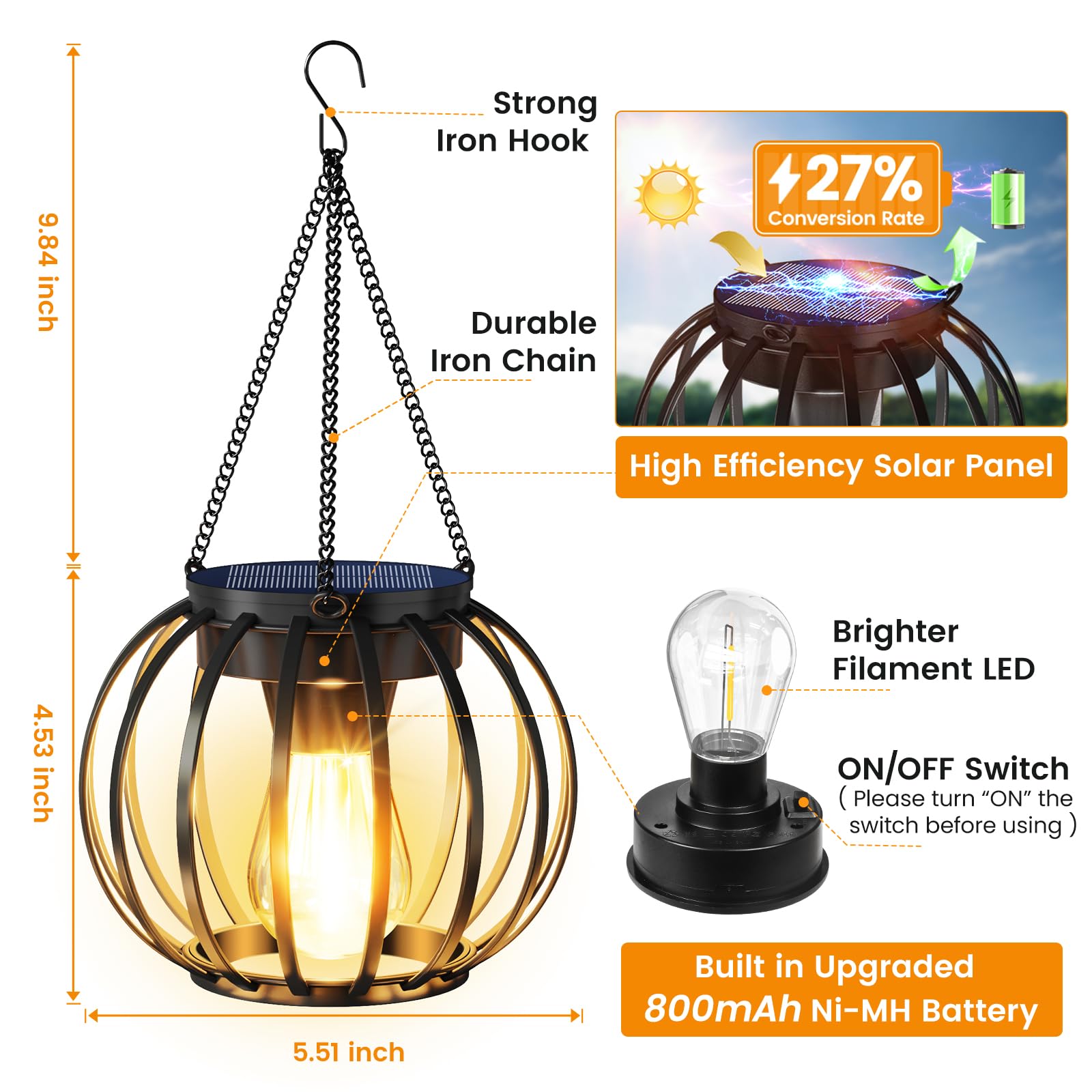 Aounq Solar Lanterns Outdoor Waterproof 4 Pack  Upgraded Metal Hanging Solar Lights For Outside With Auto On/Off & Hook - Brighter Hanging Outdoor Lanterns Decorative Lighting For Garden Patio Yard