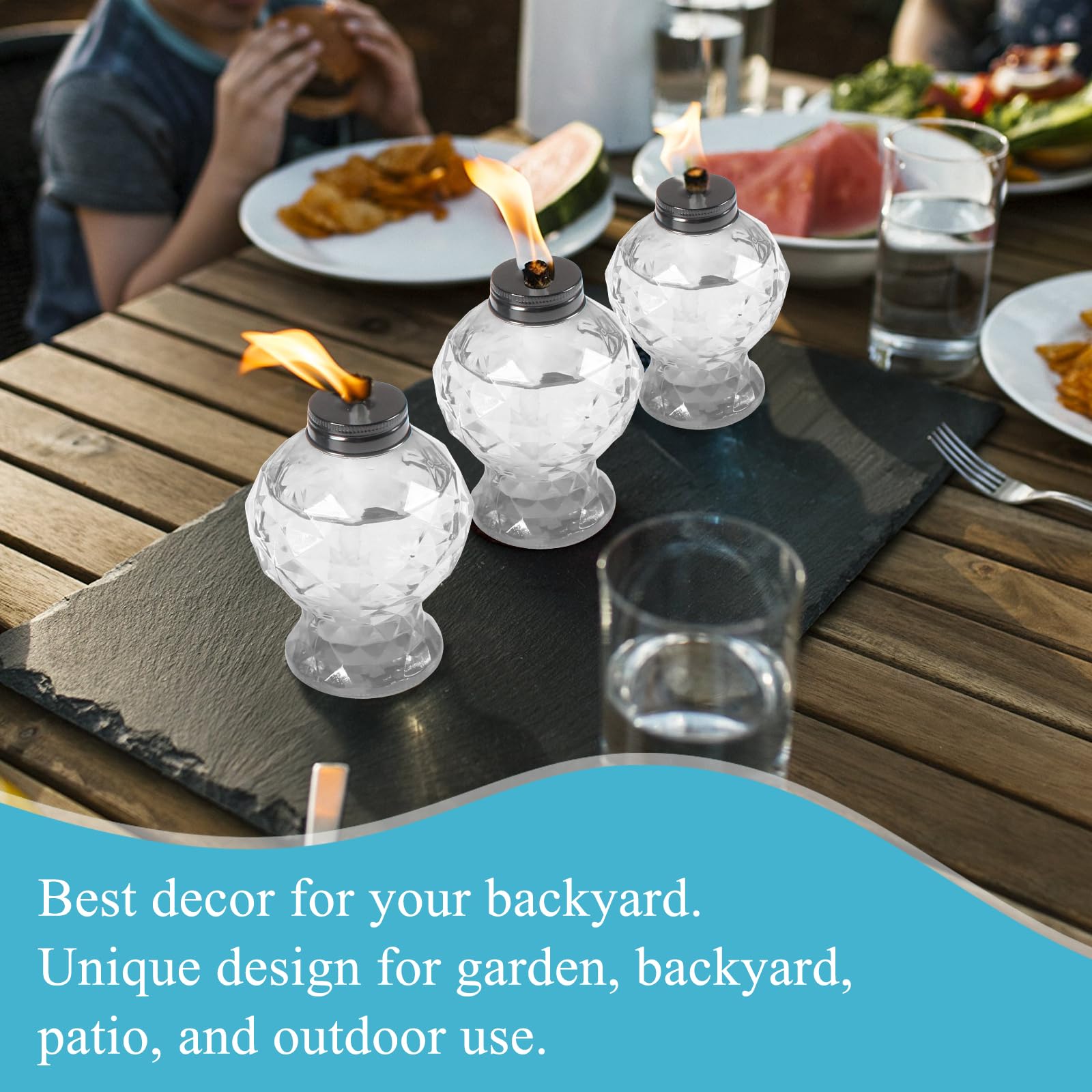 Tewei Clear Table Top Light Torches - 4 Pack Mini Glass Citronella Lanterns For Outdoor Use