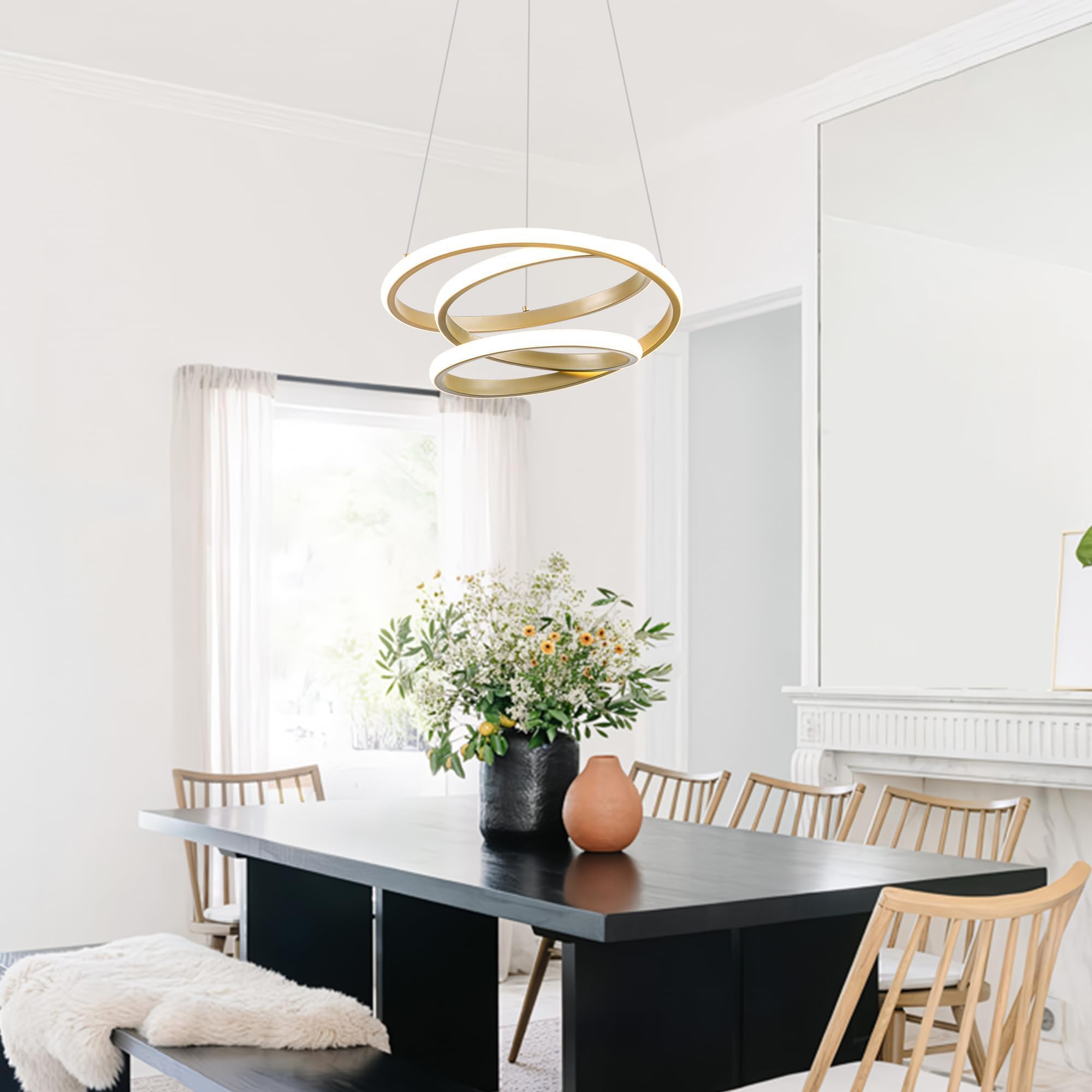 Mayful Modern Chandelier With Remote Control  3-Color Dimmable Led Pendant Light Fixtures  Height Adjustable Kitchen Island Lighting For Dining Room Bedroom Living Room Foyer Office Gold 13.78 Inches