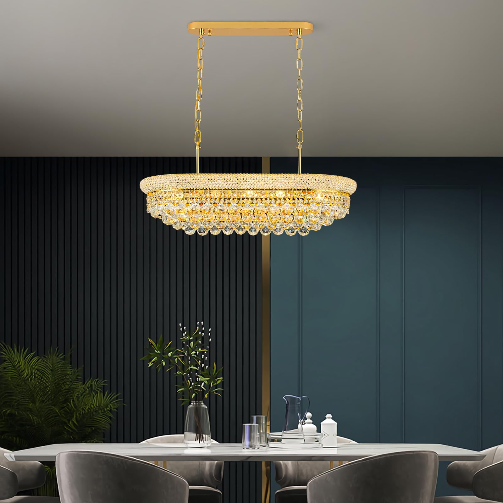 Gifarich 9-Light Crystal Chandelier, Gold Modern Lighting Fixture for Dining Room, L31" Empire Style, Model 8846-9S
