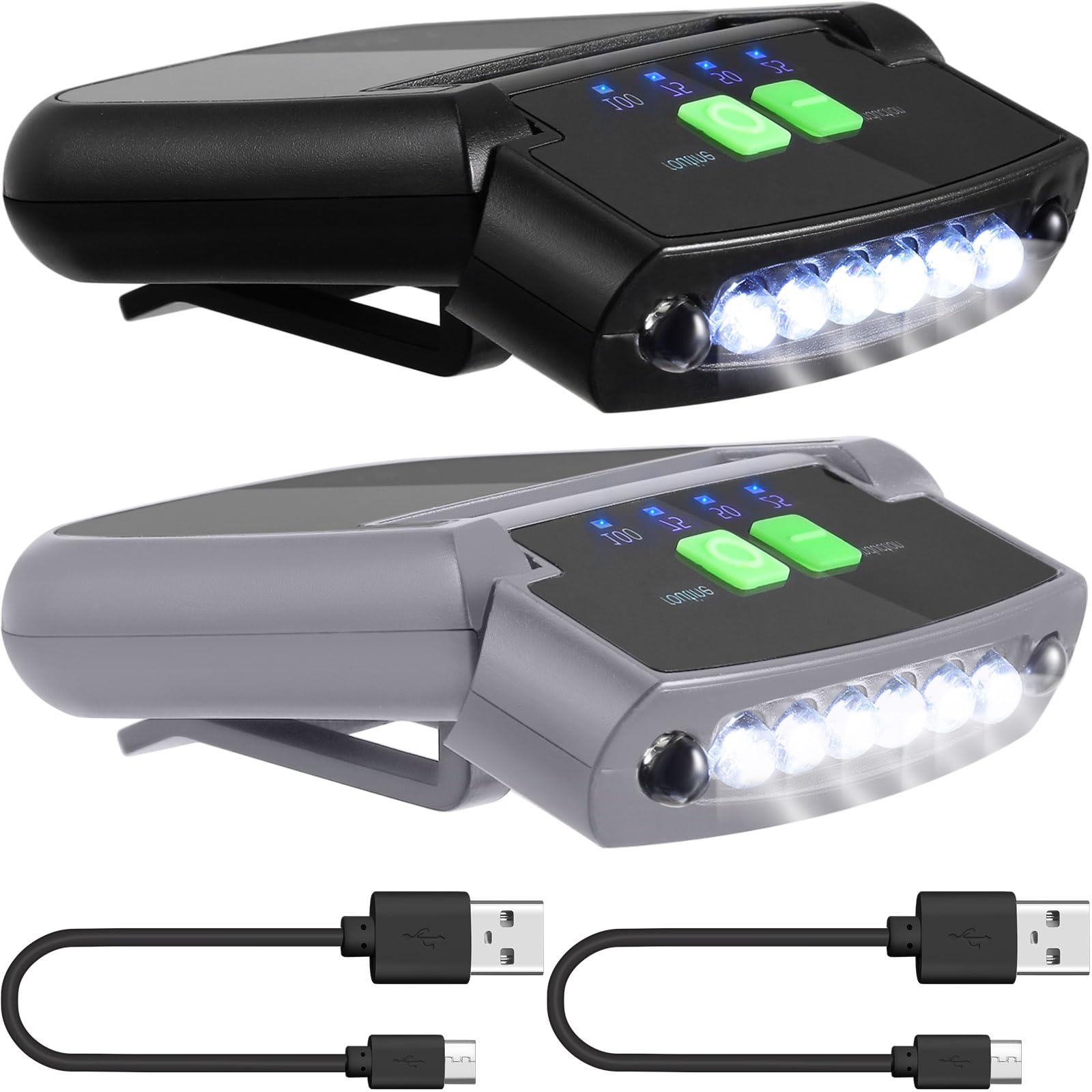 Mudder LED Clip-on Cap Lights, USB Rechargeable, Waterproof, Ultra Bright, Model Mudder-UHNJ8456, Color Black/Gray