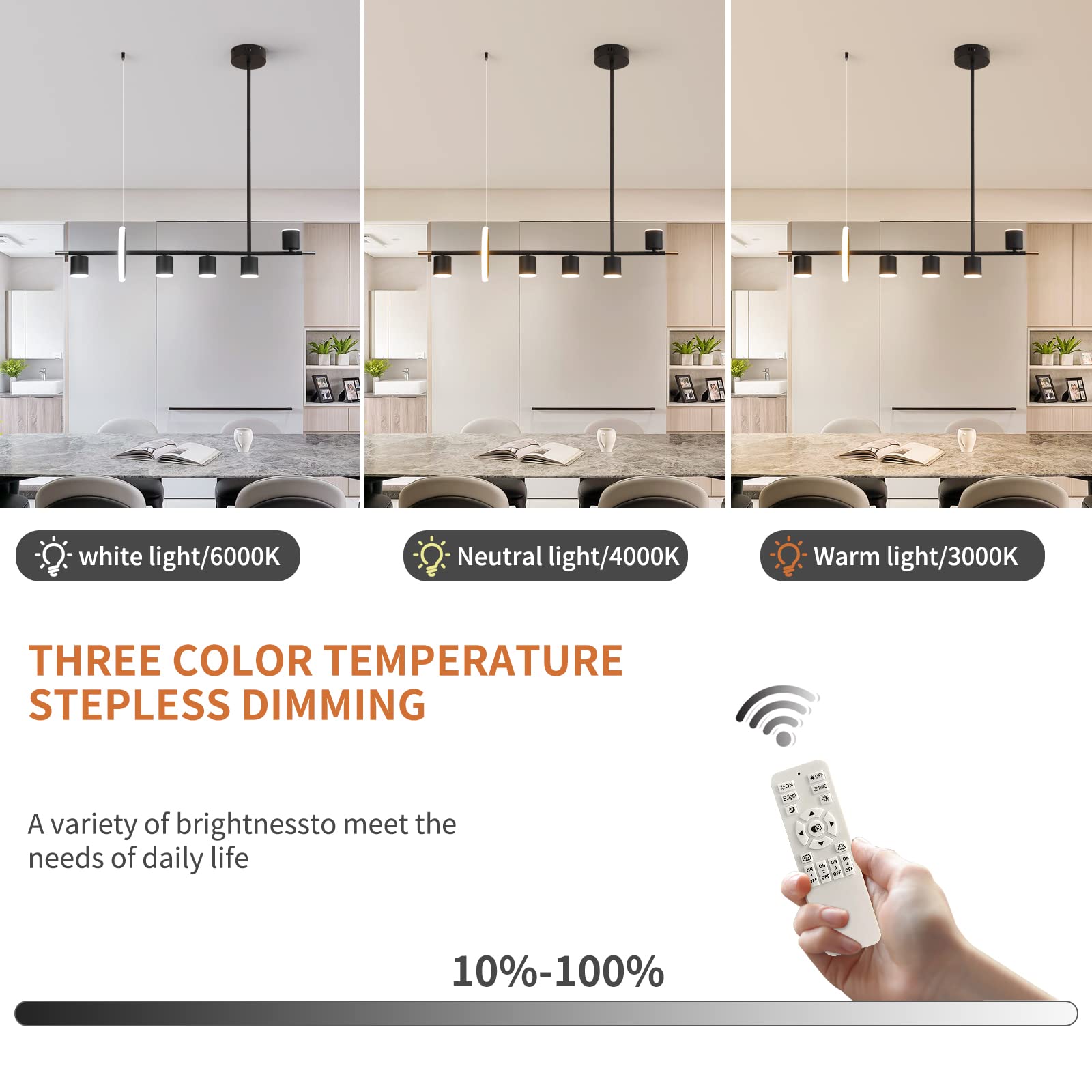 Siittoo Modern Black Pendant Light, Led Dimmable Hanging Pendant Light Fixture With Spotlights, 40'' Modern Led Chandelier Kitch