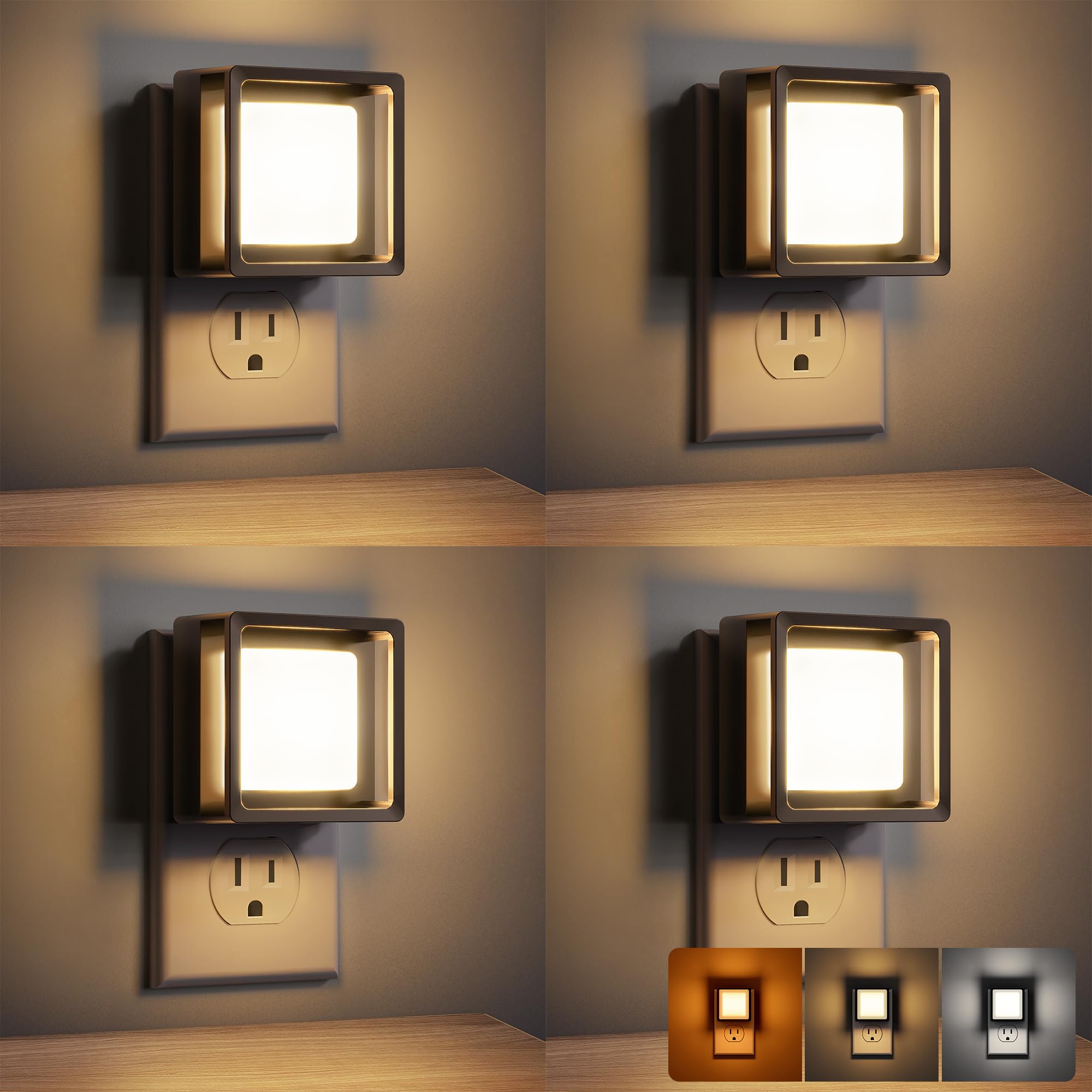 DORESshop LED Night Light  Night Lights Plug Into Wall [4 Pack] with Dusk-to-Dawn Sensor  Dimmable Nightlights  Adjustable Brightness for Bathroom  Hallway  Bedroom Kids Room Stairway 3CCT