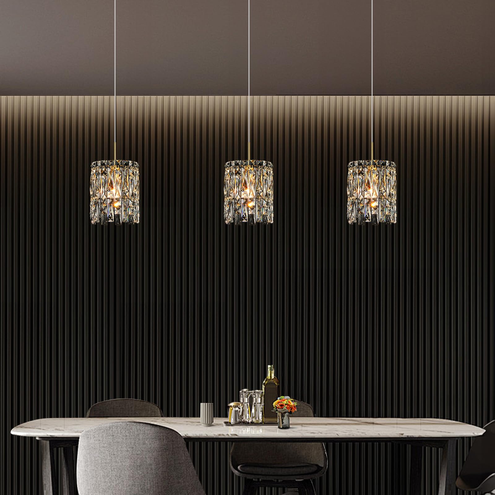 NISIDUN Modern K9 Crystal Pendant Light, Gold Metal Chandelier, 1-Light 6.7" for Kitchen Island, Dining Room, Entryway