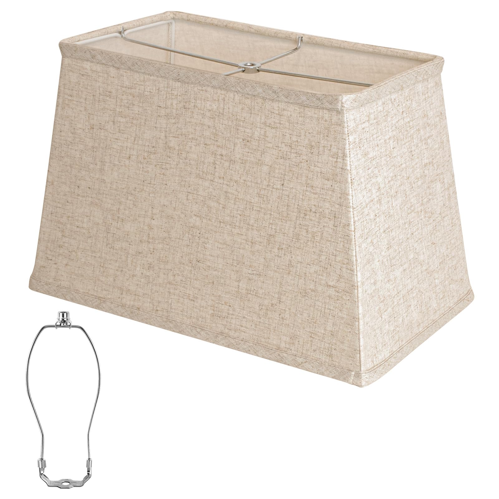 Square Lamp shade, Large Beige Linen Lampshade, Top 7x12.5, Bottom 9x15, Height 9.8, Rectangular Lamp shade with1 Shade Bracket,