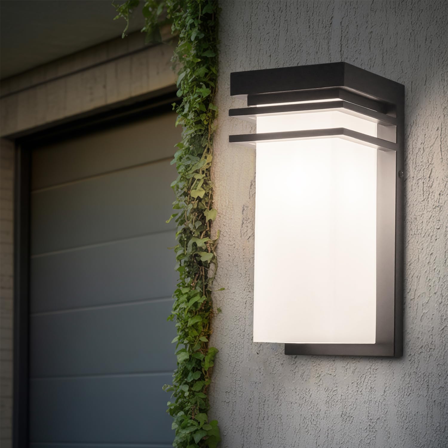 AXOTEXE Outdoor Porch Lights Wall Mount, Modern Wall Lights Fixture with White Frosted Glass, 12 inch Mate Black Exterior Lamps 