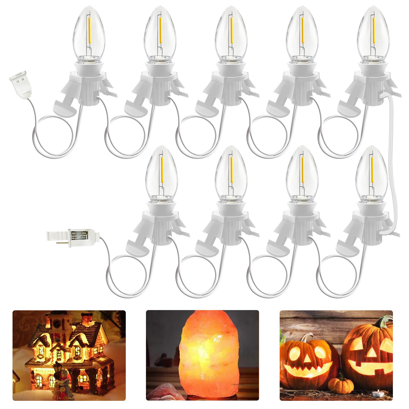 Doratale C7 LED Light Cord with Clip, 15.5 Ft, White, Plastic, 9 Bulbs for Indoor Crafts and Holiday Decor