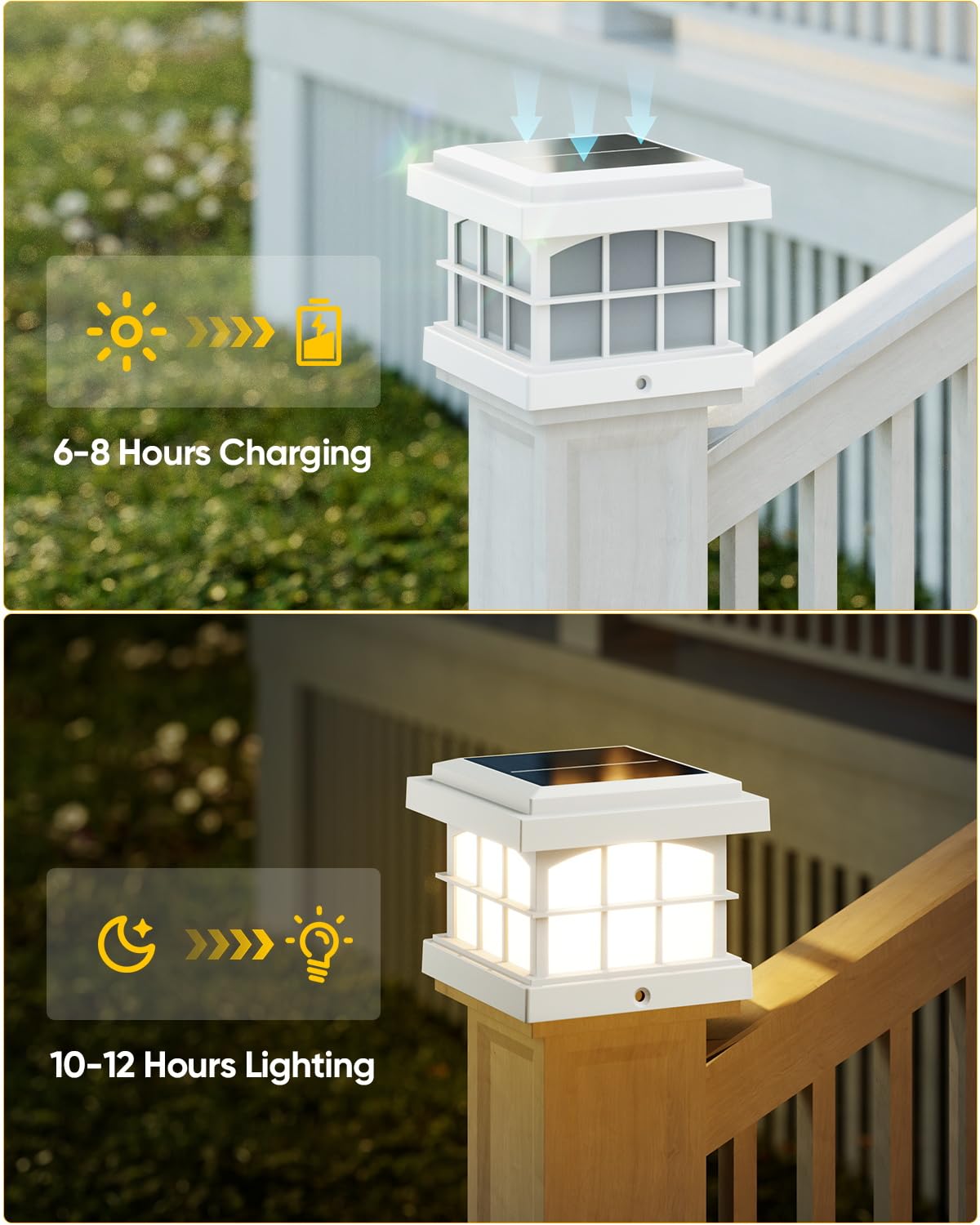 Partphoner Rgbcw Solar Post Cap Lights 2-Pack  9 Colors 3 Modes Fence Cap Lights  Bright Solar Outdoor Waterproof Led Deck Lighting For Fence Garden Deck Patio Porch Decor 4X4 Vinyl/Wood  White