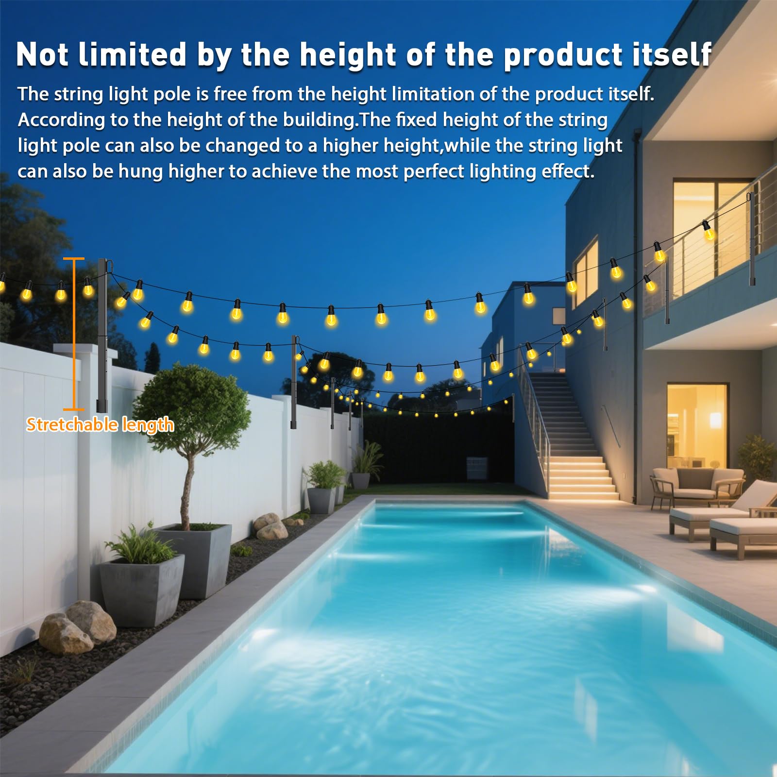 Beizelte 6 Pack 2.8FT Metal Suspension Outdoor String Light Poles, Black, Model SLP-Beizelte for Patio, Fence, Wall, Garden, Backyard