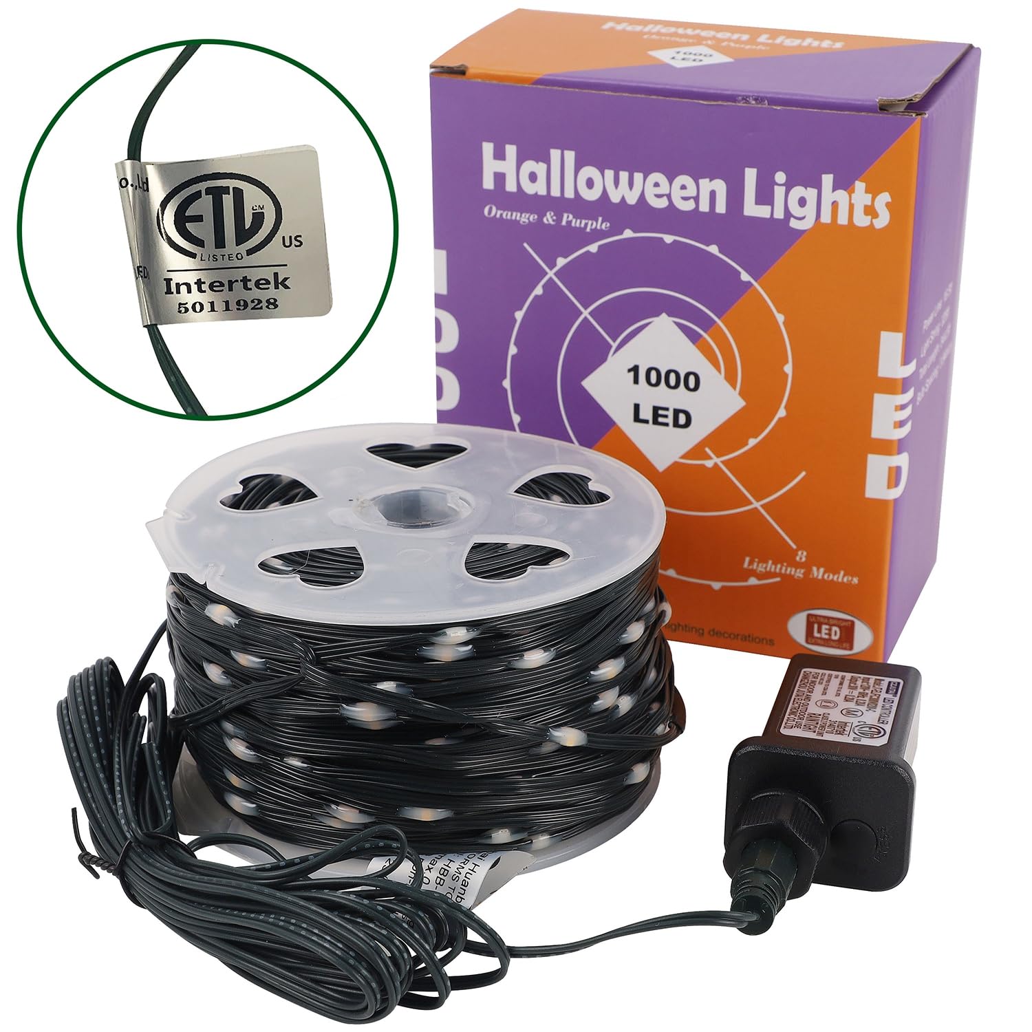 WATERGLIDE 328FT 1000 LED Outdoor Halloween Lights, Waterproof Orange & Purple Fairy String Lights, Model HBB-1000COI, 8 Modes