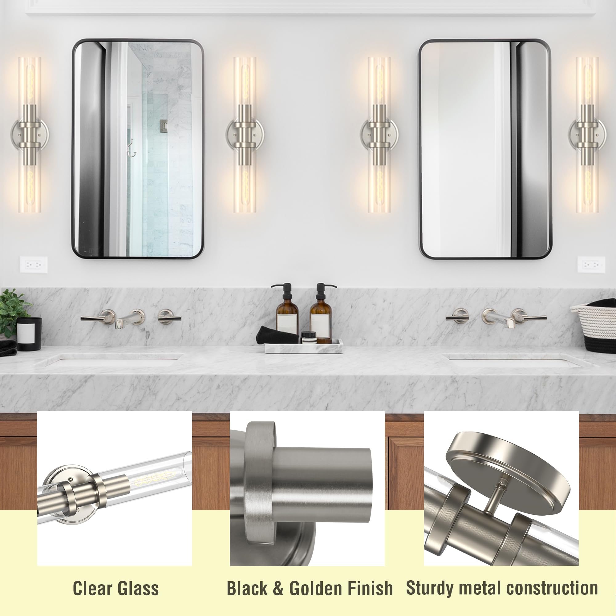 Espird Bathroom Light Fixtures 2-Light Brushed Nickel Metal Vanity Lights Over Mirror Model L03-2-S-NL