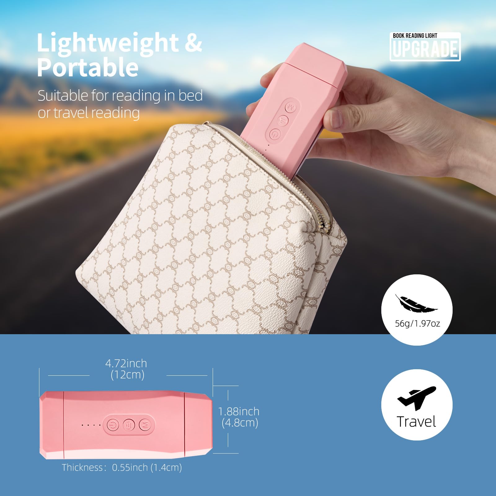 Egwaser Usb Rechargeable Book Light, Clip-On Led, 3 Amber Colors, 3 Brightness Levels, Eye-Caring, 500Mah Pink, Model Eg-Bl-24