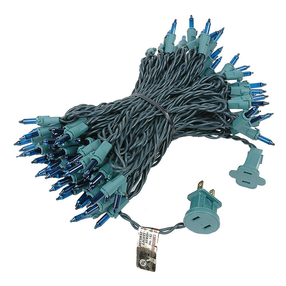 Novelty Lights 100 Light Teal Mini String Light Set, Green Wire, 50 Long, Indoor/Outdoor, Model MRD-25B-4