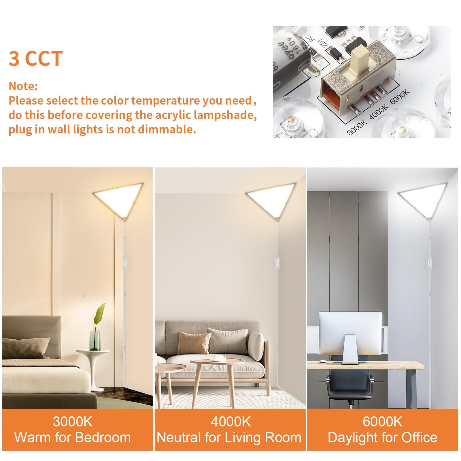 Zlierop Upgraded Corner Lights For Living Room, 22W 2200Lm Led Corner Light, Corner Light With 10 Ft Cord, 3000 4000 6000K Plug