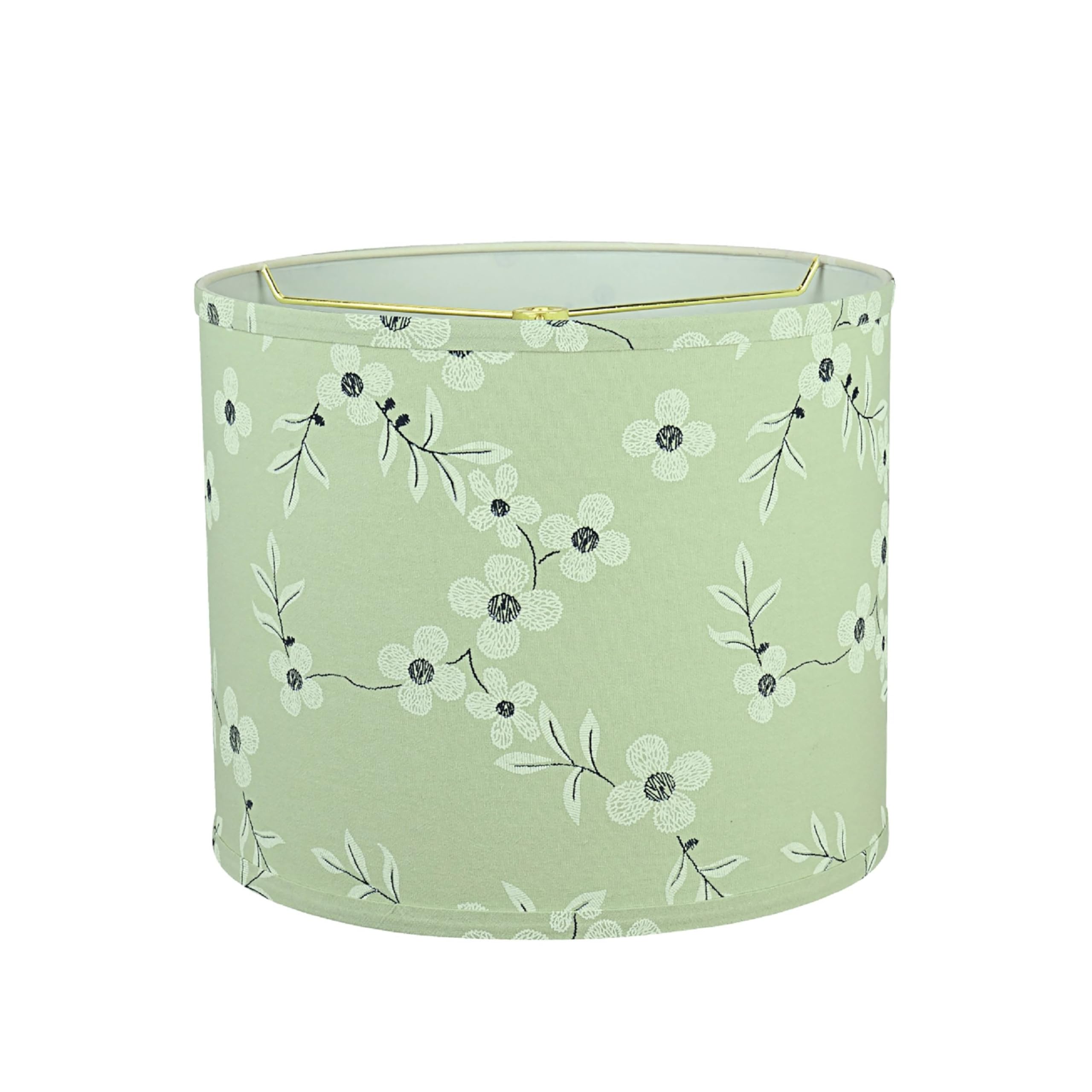 Aspen Creative Drum Lamp Shade, 12in Wide, Tea Green with White Flowers, Model 31102, Printed Fabric