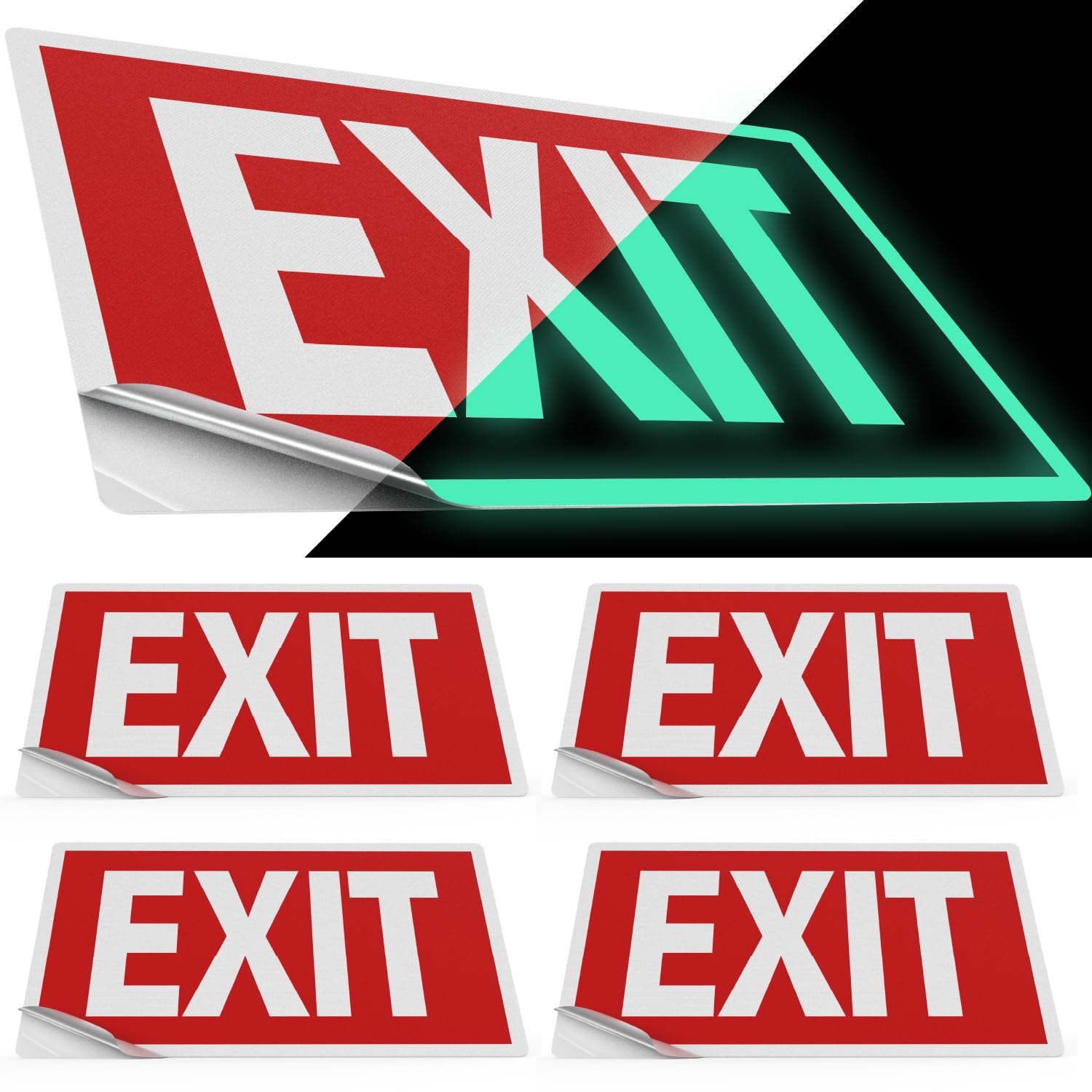 Sunco Photoluminescent Emergency Exit Sign Sticker, Glow in the Dark, Non-Electrical, Adhesive Backing, Fade and Tear Resistant,