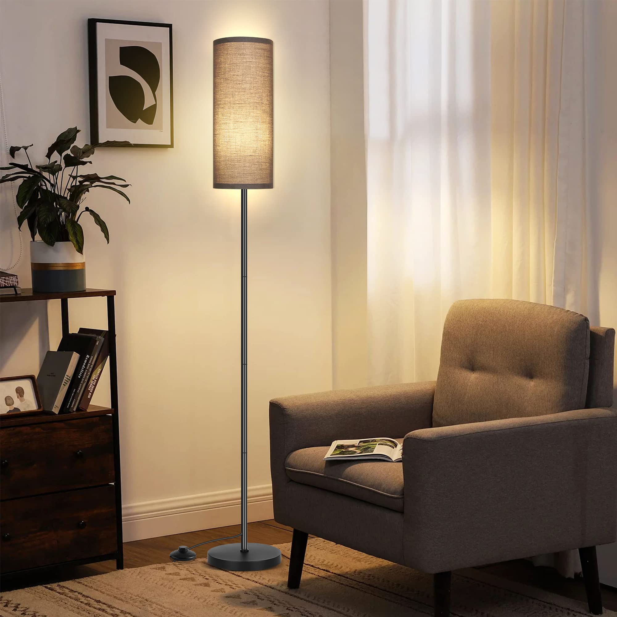 PARTPHONER Floor Lamp, Modern Gray Metal Standing Lamp with Foot Switch, Model ZYTFL, Ideal for Living Room, Bedroom, Office