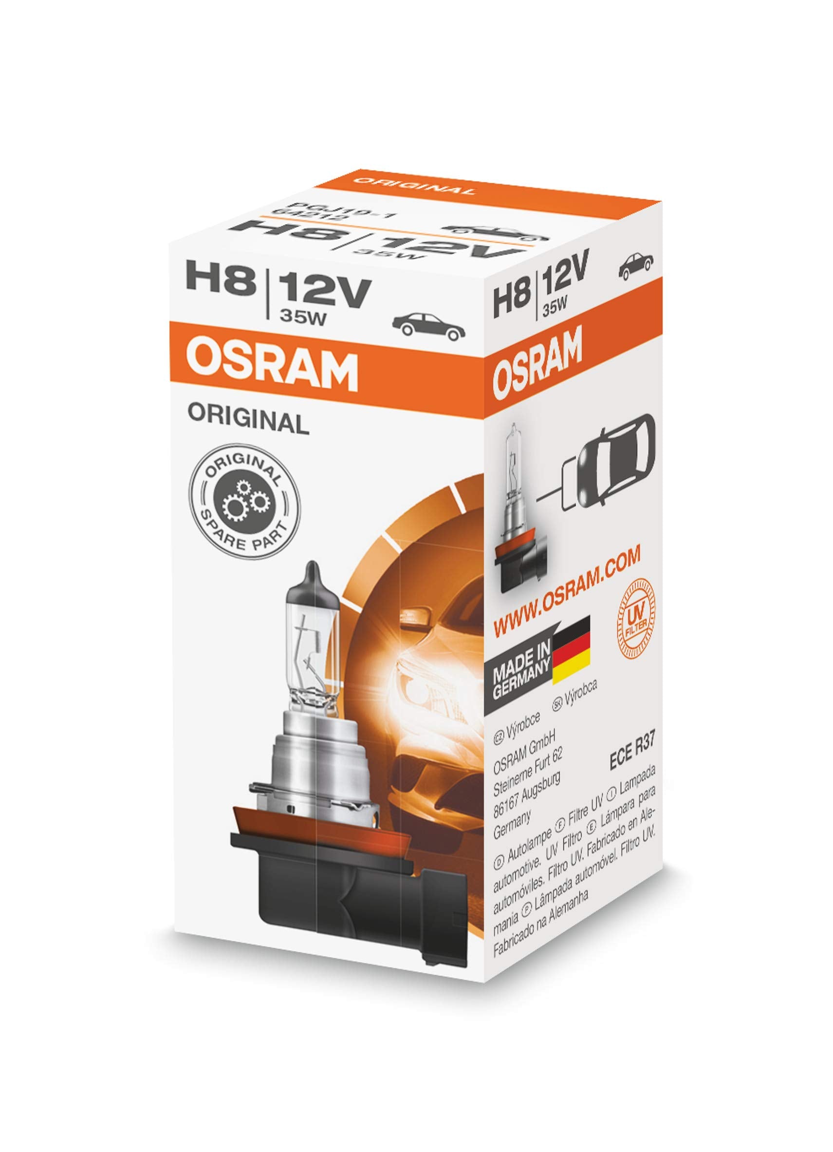 OSRAM H8 Halogen Bulb 12V 64212 Orange Color Faltschachtel