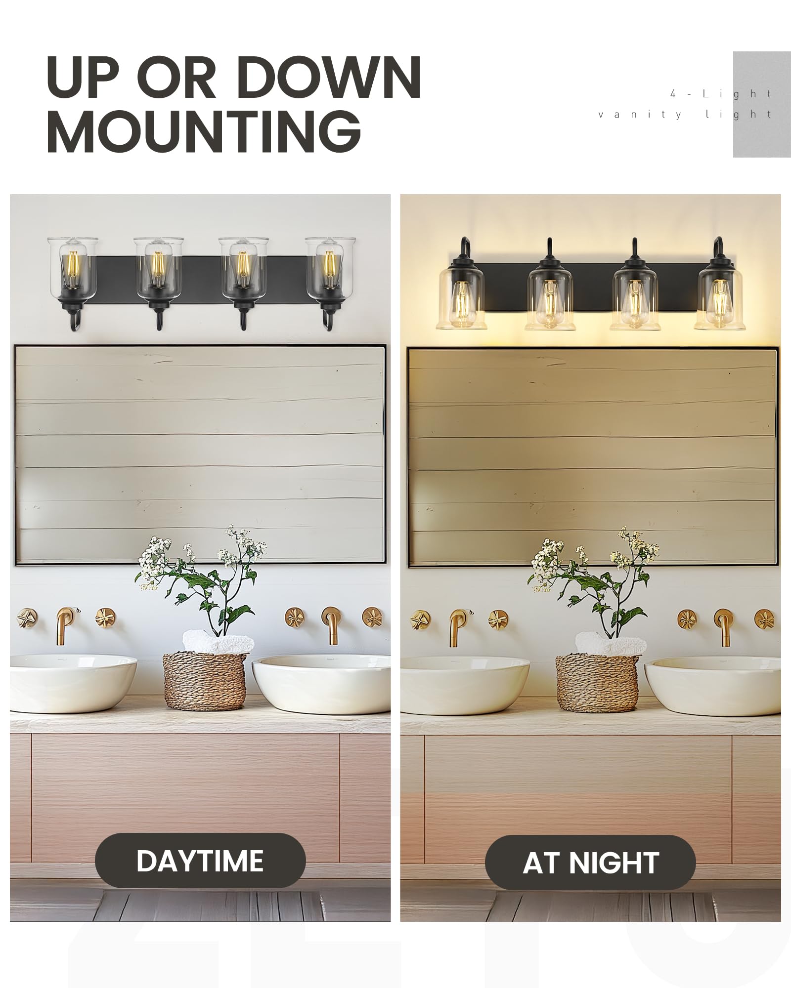 Zeyu Modern Bathroom Light Fixtures  4 Light Vanity Lighting  28.5 Bathroom Mirror Wall Light  Matte Black Finish With Clear Glass Shade  Zsl72B-4W Bk