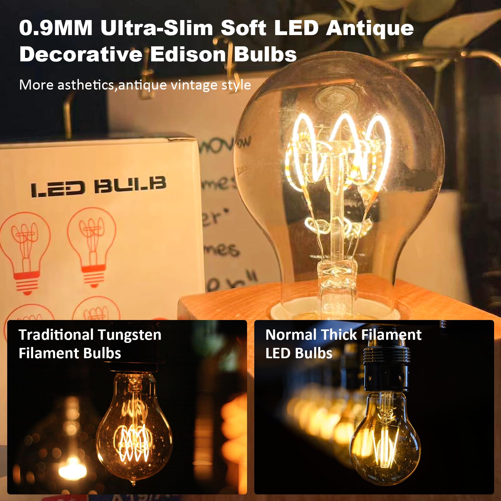 A19 Vintage Led Edison Light Bulbs 40 Watt, Dimmable E26 Led Bulbs 40W, 2200K Amber Warm Light Bulbs, 4W Led A19 Edison Bulb 40