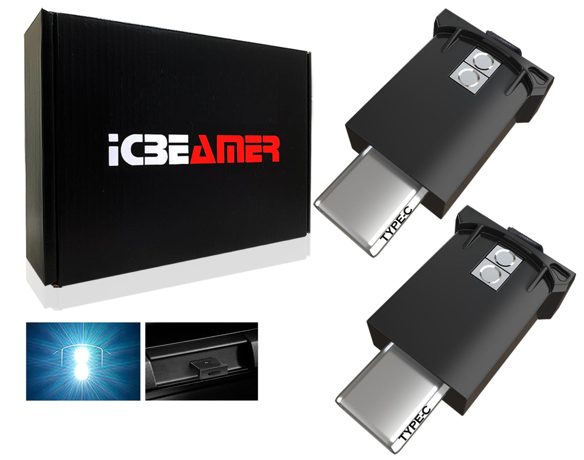 Icbeamer Type C Adapters Usb Ambient Light - 2 Pcs (White) | Smart Interface, Miniature Led Night Lights For Car Interior, Trunk