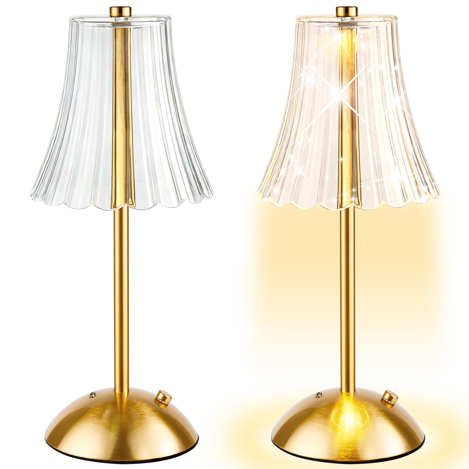 Bornerwhite 6 Pcs Cordless Table Lamp Gold Cordless Battery Operated Touch Table Lamps Rechargeable 3 Color Dimmable LED Portable Flower Lamp for Bedroom Living Room Kitchen Dining Outdoor