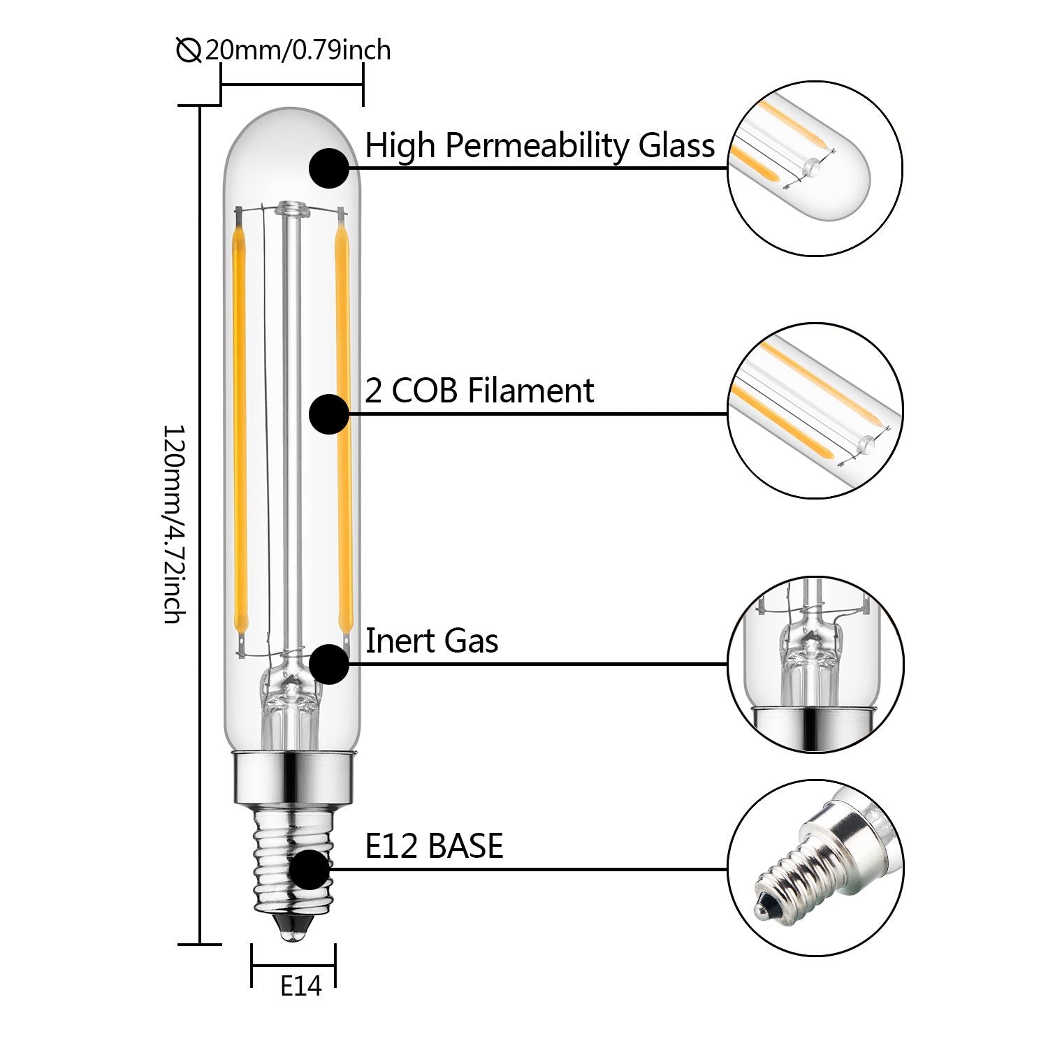 RA RAYHOO E12 Dimmable LED Candelabra Bulbs, 4W, 400LM, Warm White, Glass, 6-Pack