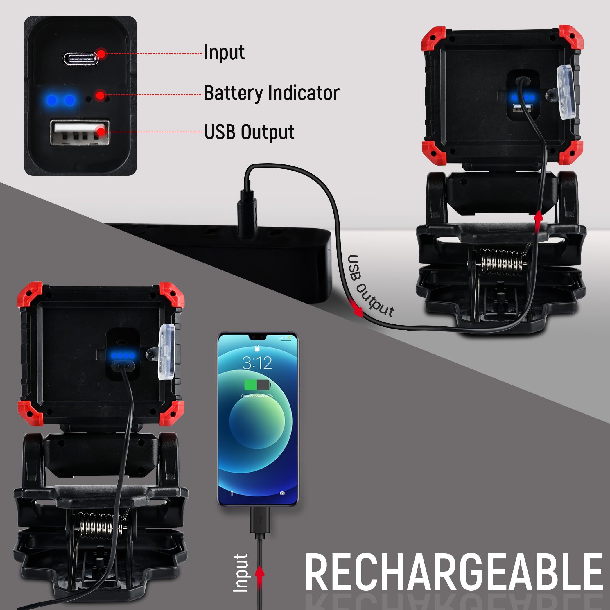 Yls 2Pack Led Work Light, 2100Lm Rechargeable Cob Magnetic Clip On Work Light With 3 Light Modes, 270° & 180° Rotatable Portable Clamp Worklight For Job Site,Car Repairing,Workshop