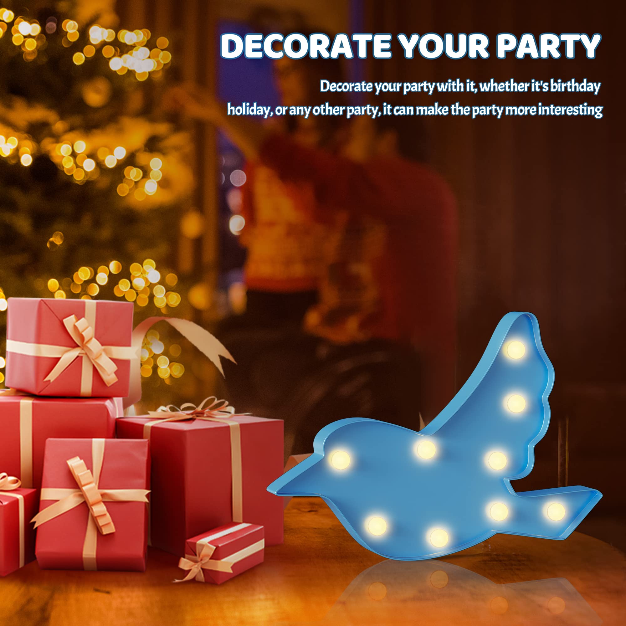 Ganrami Blue Bird Decor, Battery Powered Bird Night Light For Kids, Pink Party Decorations, Baby Night Light For Bedroom, Toddle