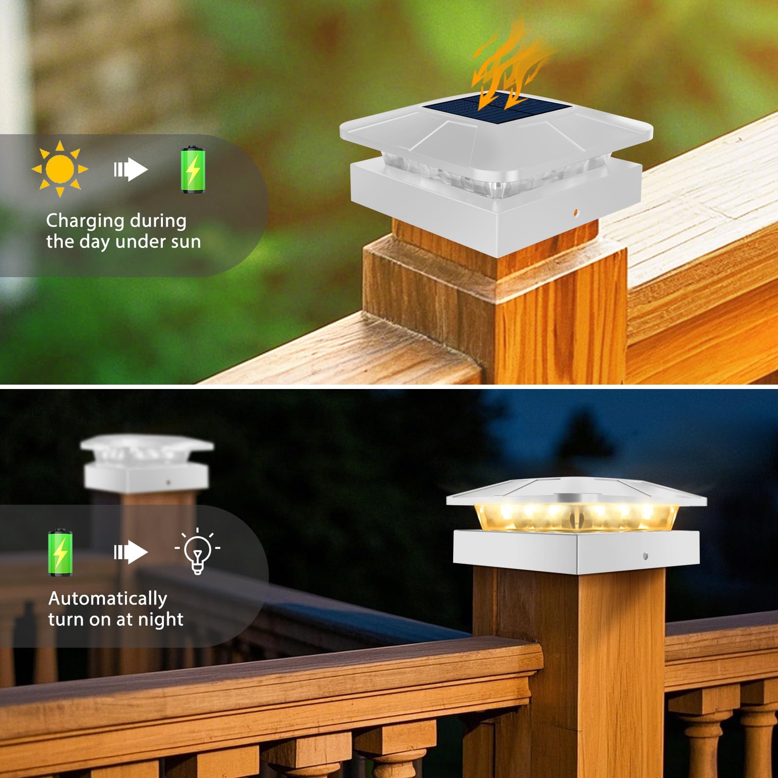 Peasur Solar Post Cap Lights - 4x4 Waterproof LED Outdoor Lights, 3 Lighting Modes, White, Model P4x4SOLAR