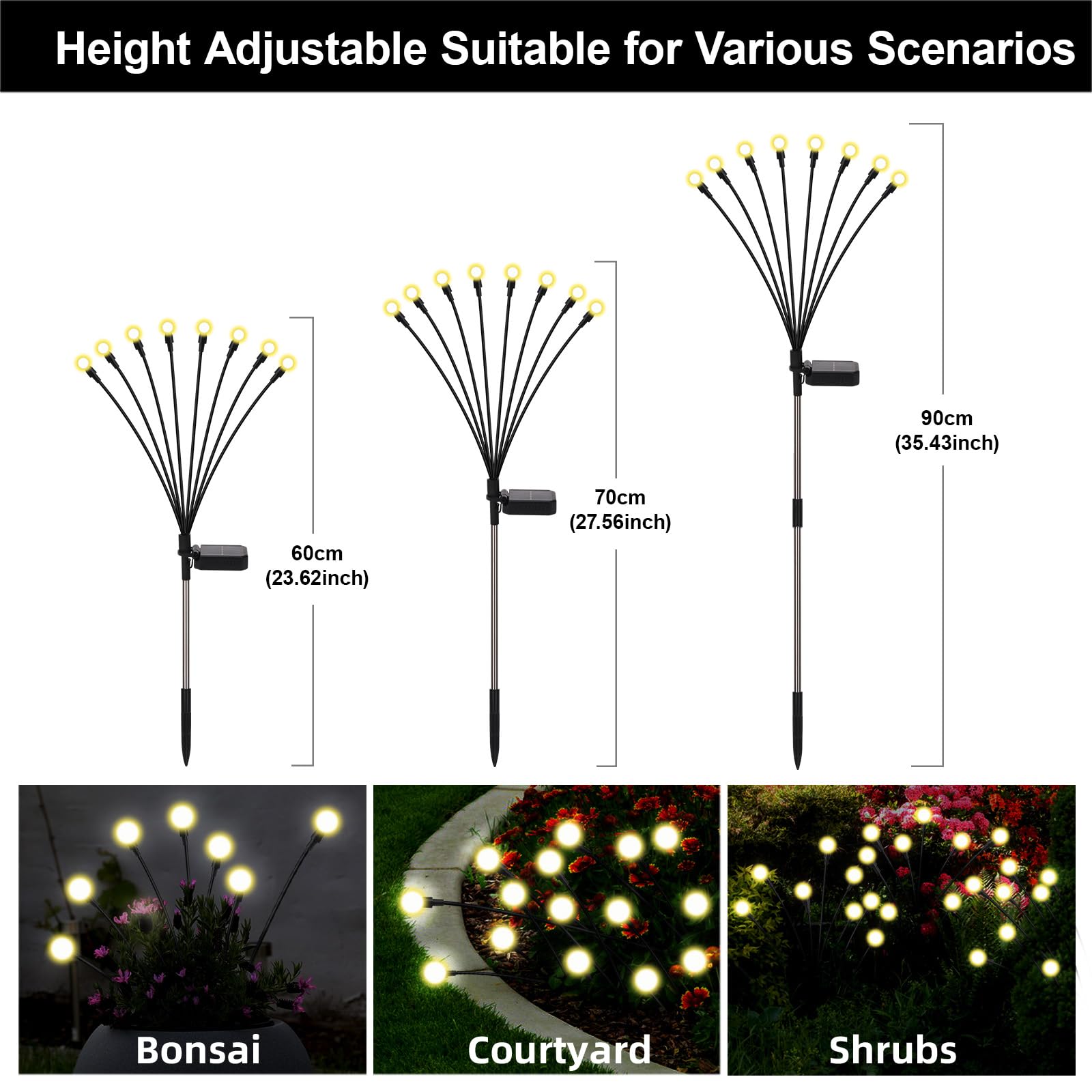 Galavasen Solar Firefly Lights, 8 Modes, Waterproof, Warm White, 4 Pack, Model Yhc007, Outdoor Garden Decor