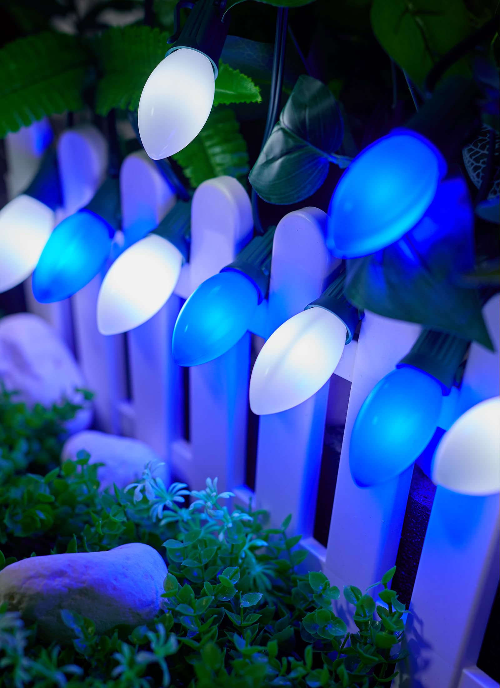 Vintage C9 Led Christmas Lights Outdoor  100 Feet C9 String Lights With 50 Shatterproof C9 Bulbs  Waterproof Connectable Christmas Tree Lights For Outside Roofline Patio Xmas Decor  Blue & Pure White