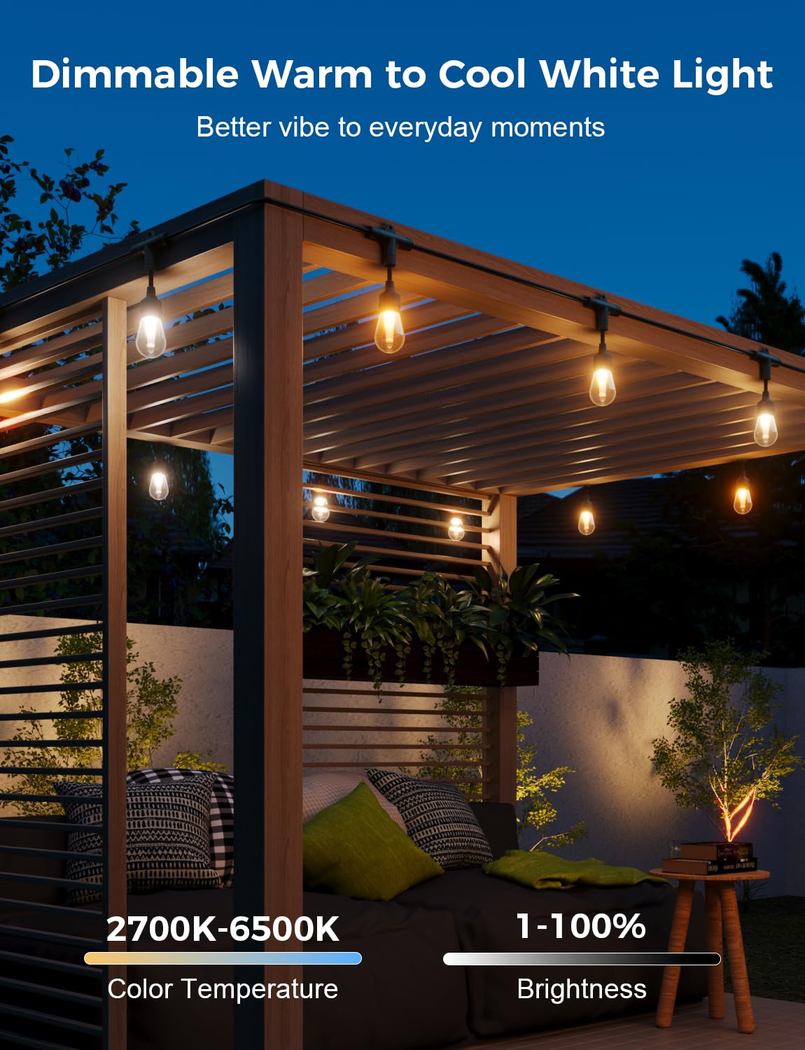 Xmcosy+ Smart Outdoor String Lights, 123Ft Patio Lights Waterproof, App Control, Compatible With Alexa, Rgbcwic Color Changing L