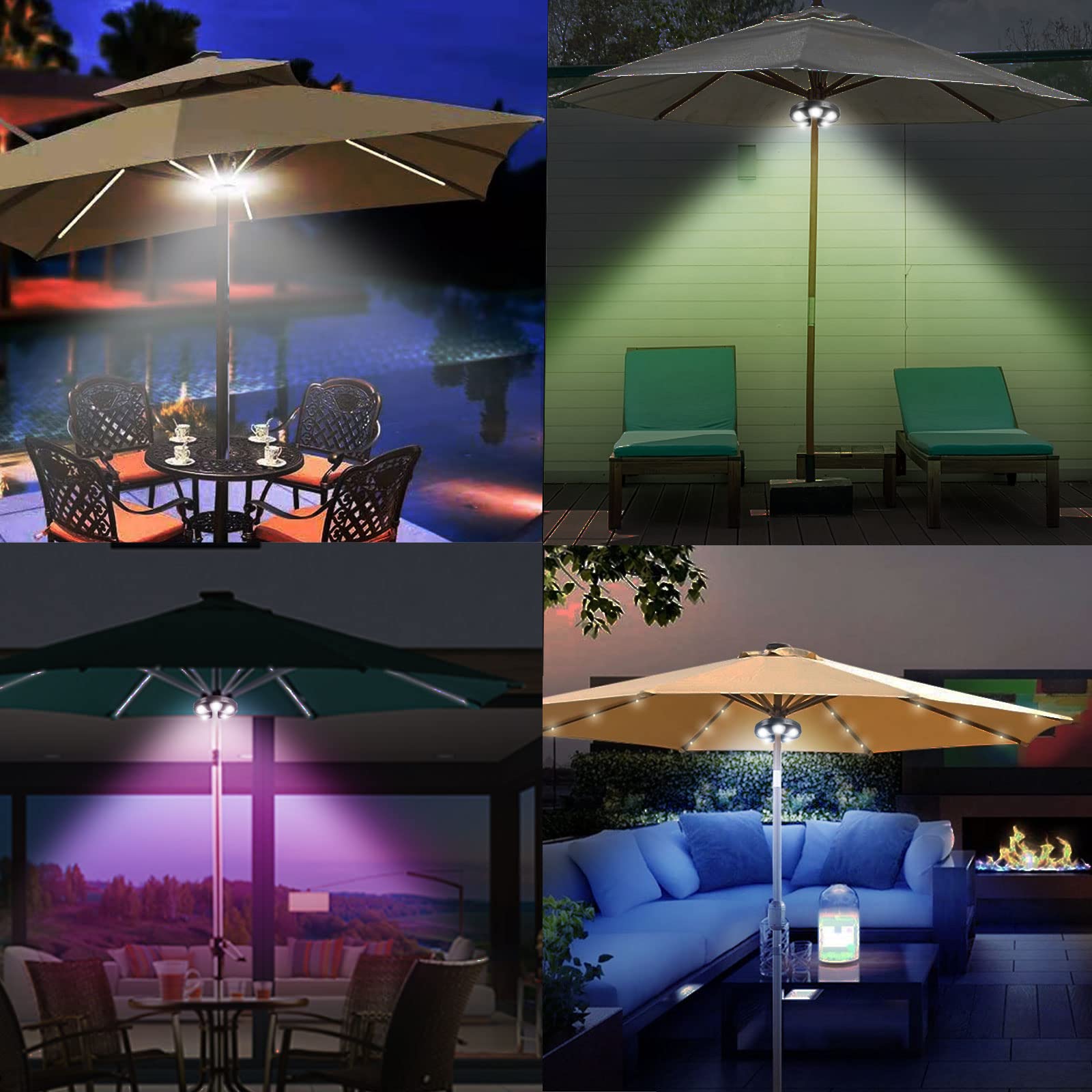 Arixinks 12 Colors Patio Umbrella Light, Remote Control, 300 Lumens, Rechargeable, White, Model Arixinks-CL12-RGB