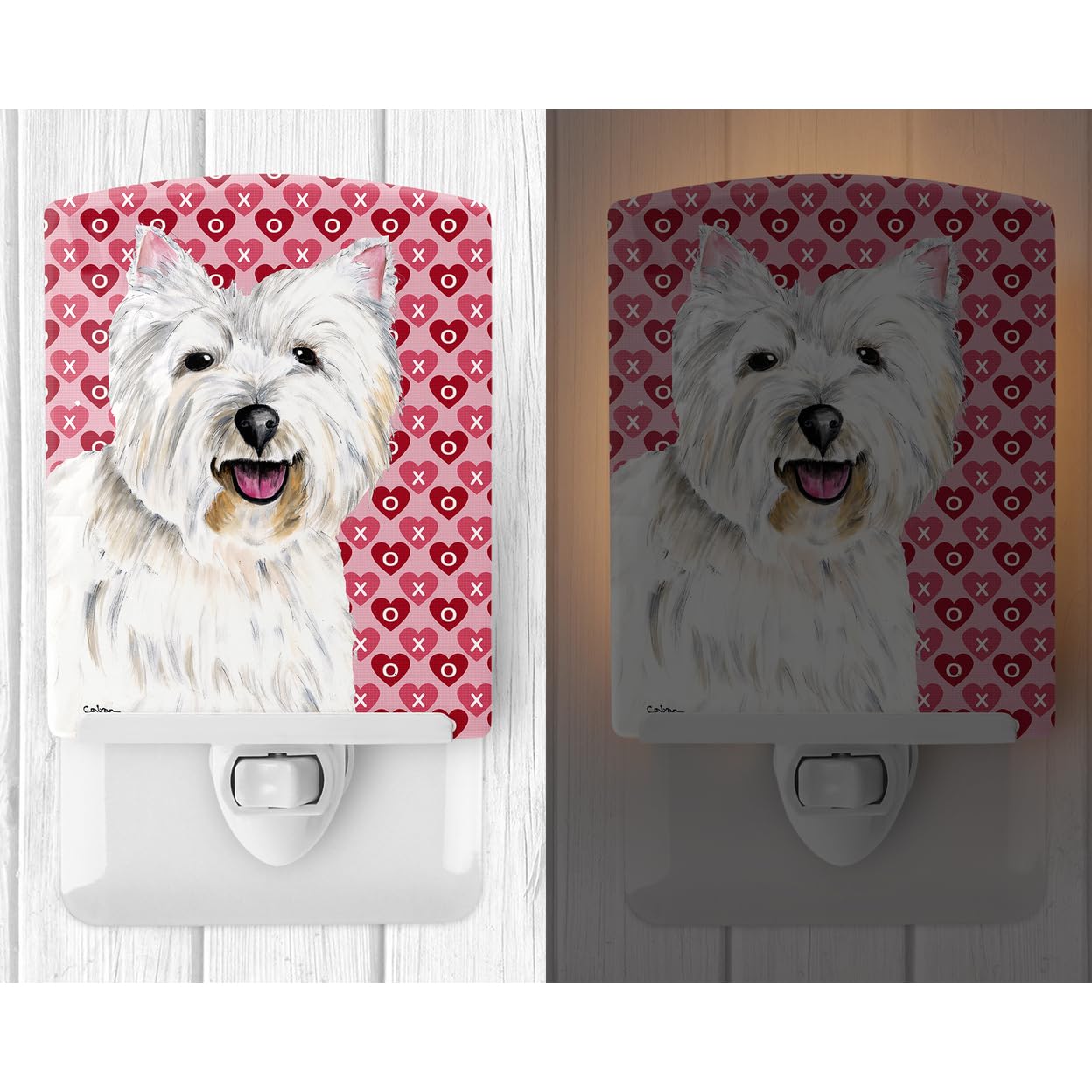 Carolines Treasures Ceramic Night Light, Westie Hearts Design, UL-Certified, 6x4x3in, Multicolor, Model SC9269CNL
