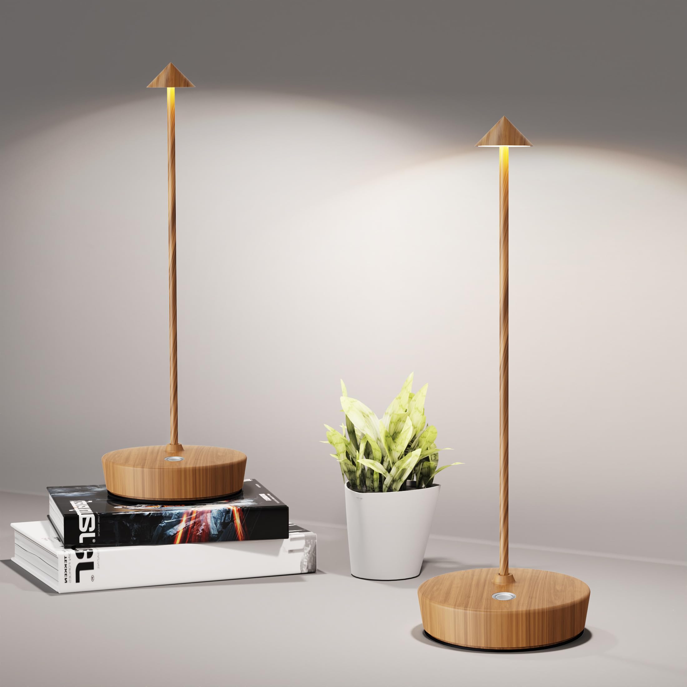 SHANGCAI Cordless LED Table Lamps, Waterproof, Touch Dimmable, 6000mAh Battery, 2 Pack Bamboo Wood, Model SC-2PX12-Wooden