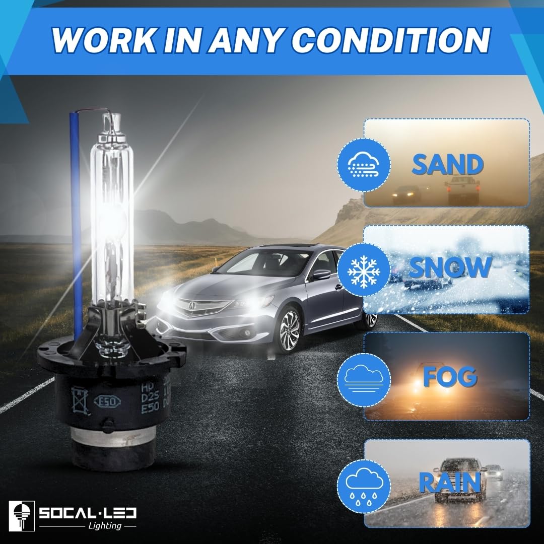 SOCAL-LED 2x D2S HID Bulbs 35W AC Xenon Headlight Replacement 4300K OEM White Metal