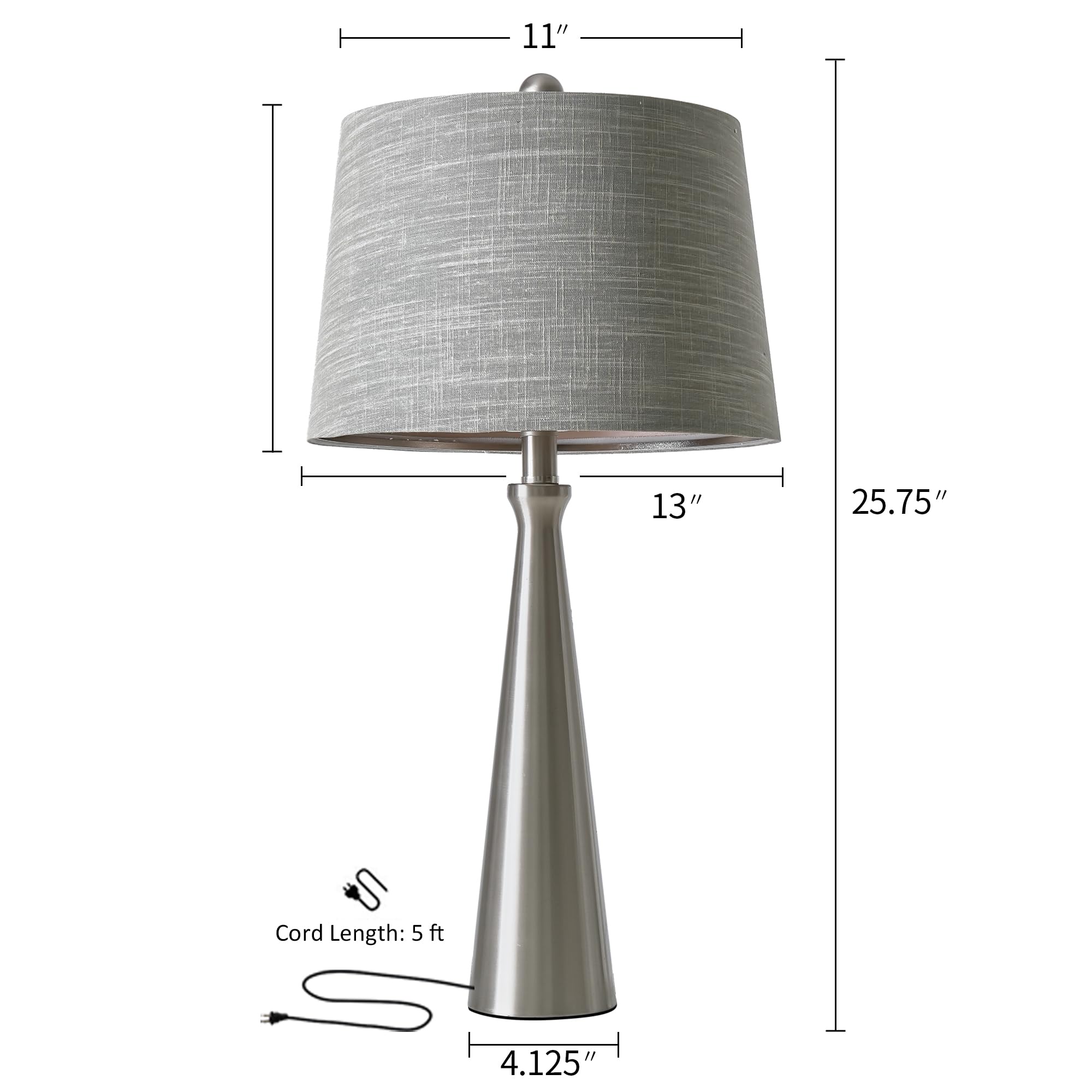 Oneach 25.8" Table Lamps Set of 2, Silver Touch Control, 3-Way Dimmable, Modern Fabric Shade for Living Room and Bedroom