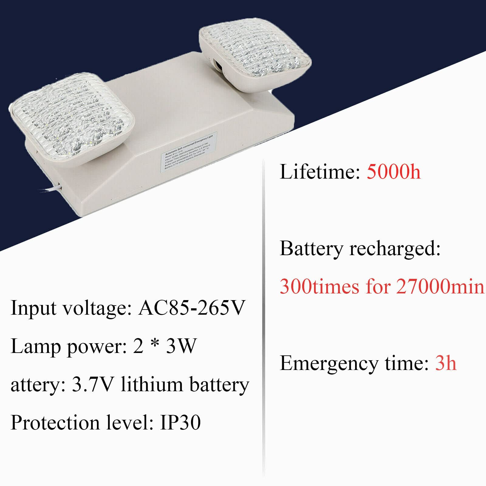 Donsu Led Emergency Lights,Two Head Adjustable Emergency Lighting Fixtures With Battery Backup,Commercial Emergency Exit Light Safety Lamp Emergency Exit Sign (6Pcs)