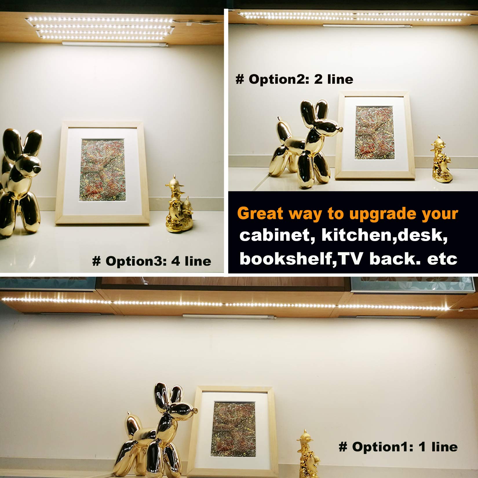 Wobane Under Cabinet Lighting Kit,Flexible Led Strip Lights Bar,Under Counter Lights For Kitchen,Cupboard,Desk,Monitor Back,Shel