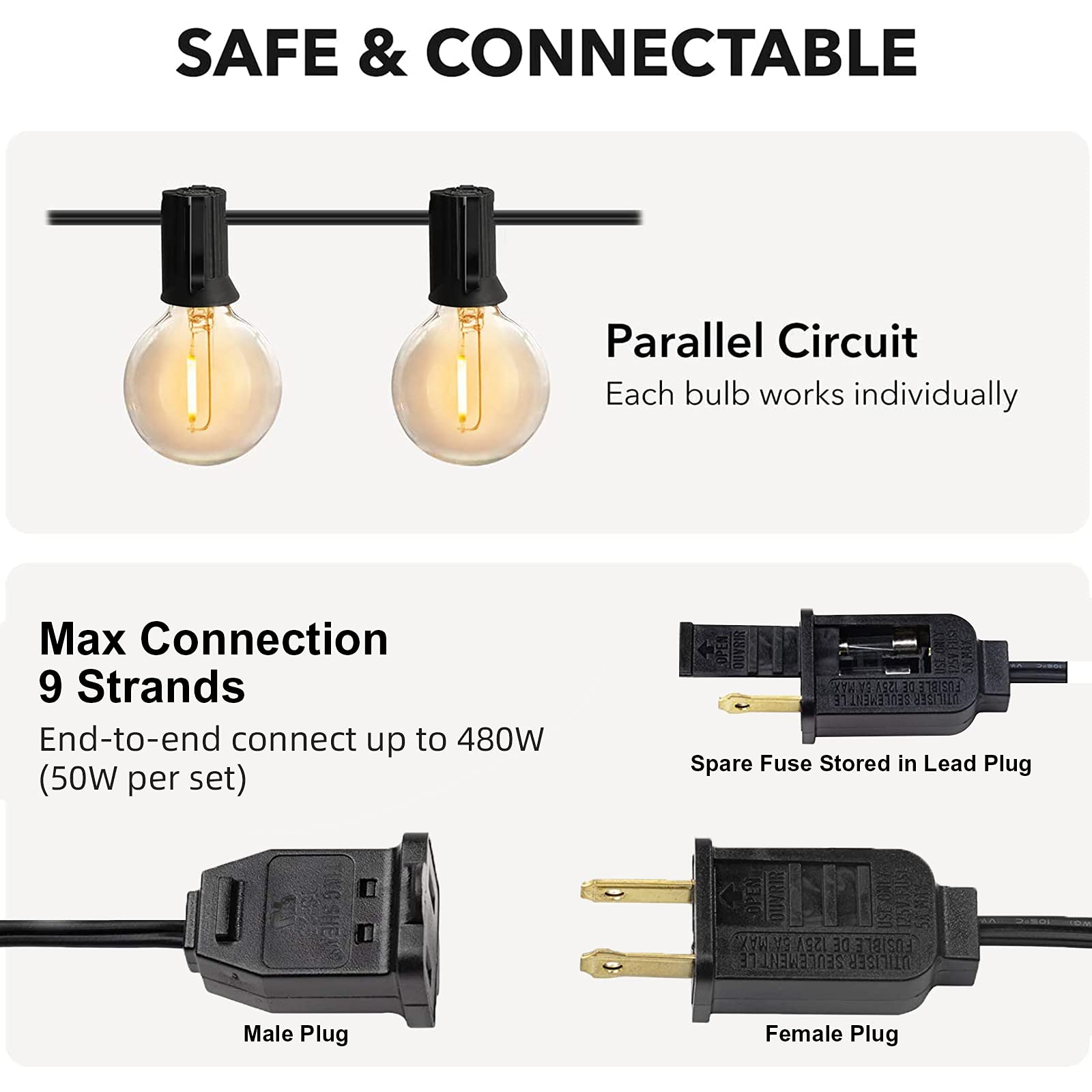 Rtty 100Ft Outdoor String Lights - Warm White G40 Led Patio Lights With 52 Waterproof Bulbs
