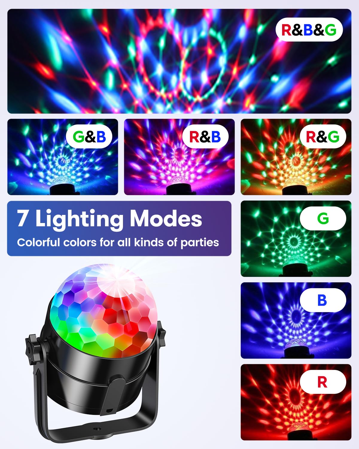2-Pack Disco Party Light Sound Activated DJ Strobe Light 7 Colors for Indoor Room Birthday Rave Karaoke Halloween Christmas Wedd