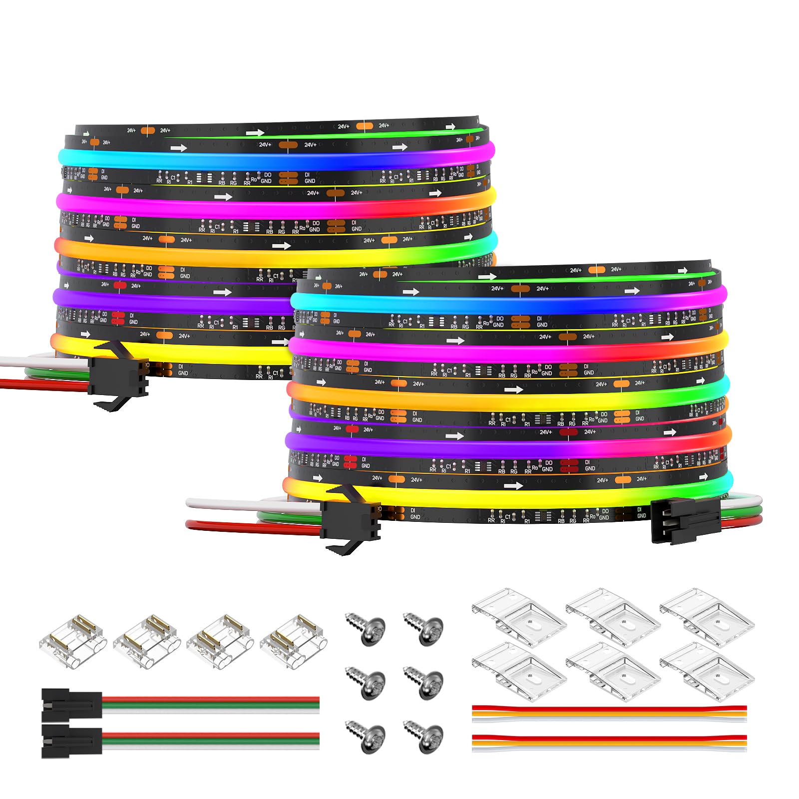 BTF-LIGHTING FCOB WS2811 IC RGB COB LED Strip DC24V 720LED/m Flexible High Density Uniform Chasing Color Light 2X16.4FT Total 32