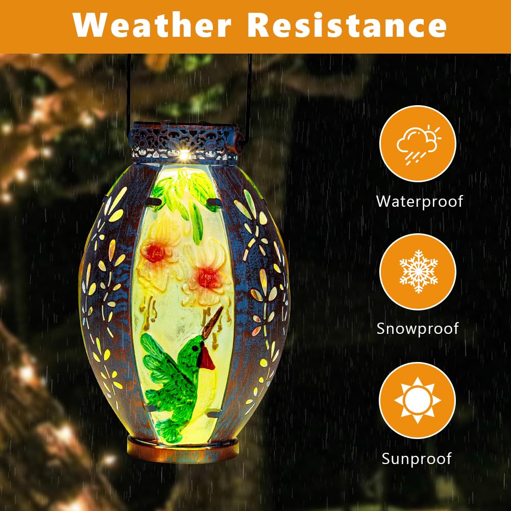 Vewogarden Hummingbird Solar Lantern Hanging Solar Lanterns Outdoor Waterproof Decorative Lantern Lights For Patio Porch Garden