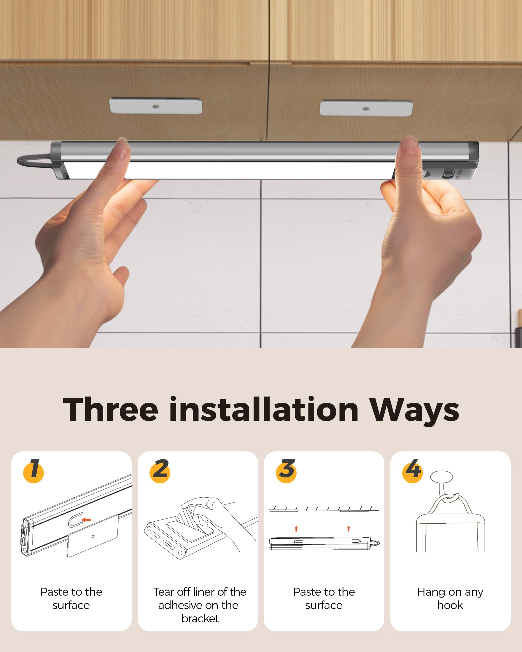 Under Cabinet Lighting 12.6 Closet Light 1500Mah Battery Operated Lights Dimmable Motion Sensor Light Indoor Magnetic Lighting 3
