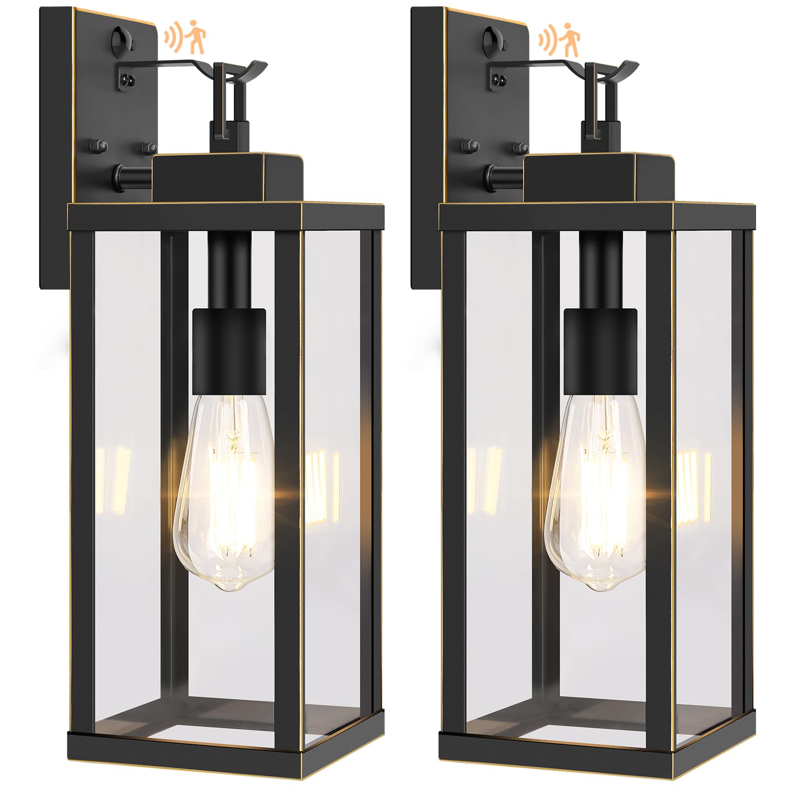 Beslowe 16  Upgraded Motion Sensor Outdoor Wall Lights  Dusk To Dawn Porch Lights Outdoor Wall Sconces  3 Lighting Modes Exterior Lighting Fixtures With Hooks  Bronze Outside Lights For House  2-Pack