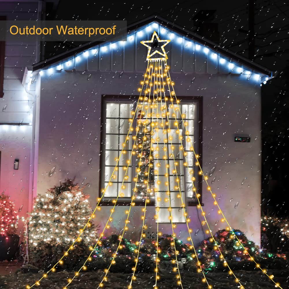 Ztx Christmas Star String Lights,11 Lighting Modes Christmas Decorations Clearance Outdoor 11Ft Waterfall Christmas Tree Lights